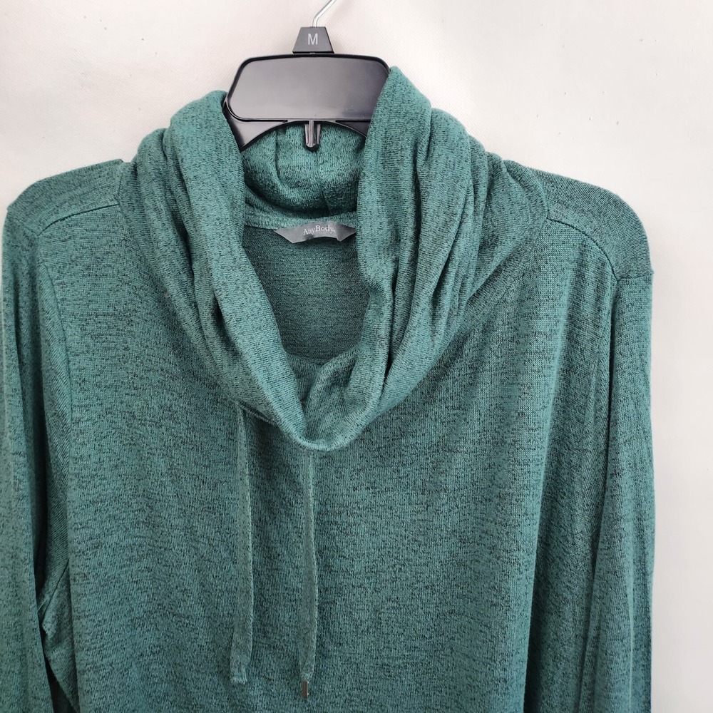 AnyBody Womens Hacci Peplum Tunic Top Size 1X Green Brushed Cowl Neck Loungewear - Picture 3 of 9